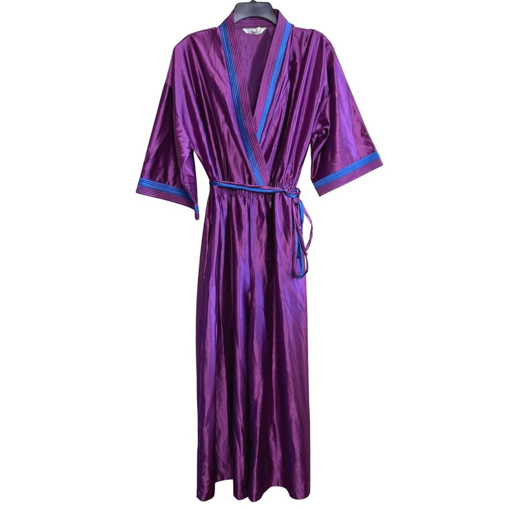 Homewear USA PJ Lounge Jumpsuit Women Large Purple Vintage 70s80s Wide Leg Satin